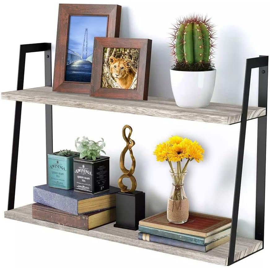 Rustic 2-Tier Floating Shelves for Home Decor and Organization