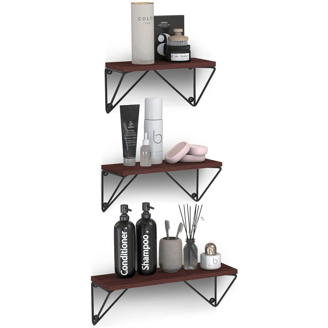 Rustic Wooden Wall Shelves for Home Decor and Organization - Set of 3