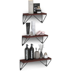 Rustic Wooden Wall Shelves for Home Decor and Organization - Set of 3
