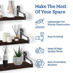 Rustic Wooden Wall Shelves for Home Decor and Organization - Set of 3