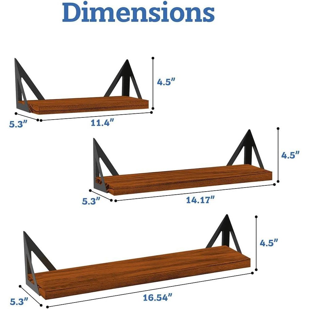 Rustic Wooden Wall Shelves for Home Decor and Organization - Set of 3