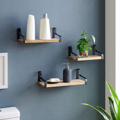 Rustic Wooden Wall Shelves for Home Decor and Organization - Set of 3
