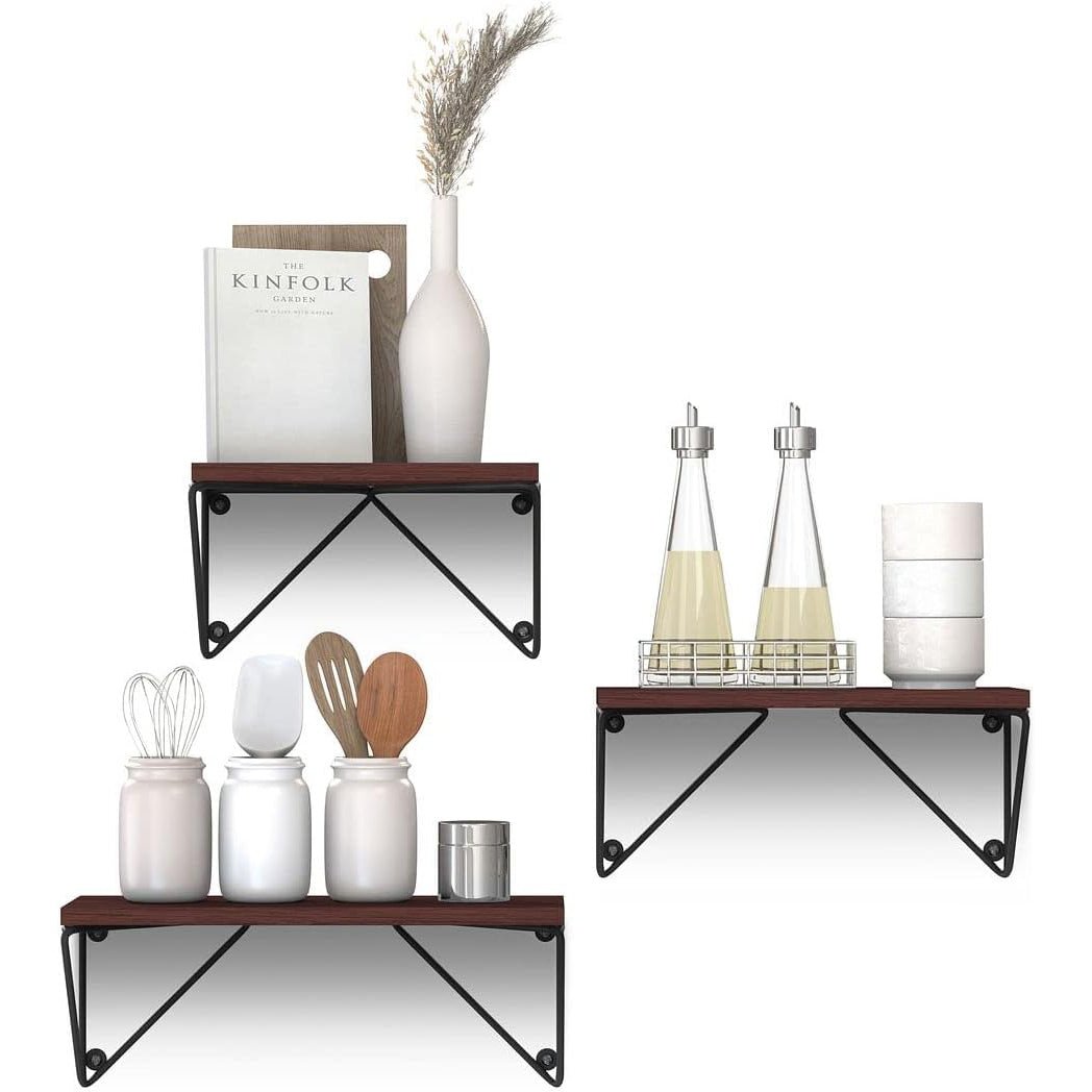 Rustic Wooden Wall Shelves for Home Decor and Organization - Set of 3