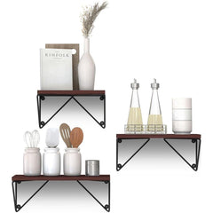 Rustic Wooden Wall Shelves for Home Decor and Organization - Set of 3