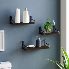 Rustic Wooden Wall Shelves for Home Decor and Organization - Set of 3