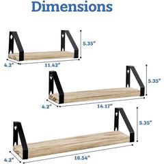 Rustic Wooden Wall Shelves for Home Decor and Organization - Set of 3