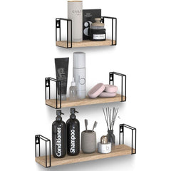 Rustic Wooden Wall Shelves for Home Decor and Organization - Set of 3
