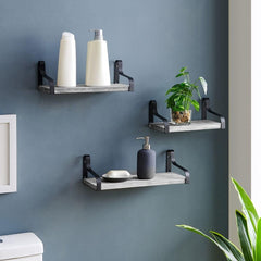Rustic Wooden Wall Shelves for Home Decor and Organization - Set of 3