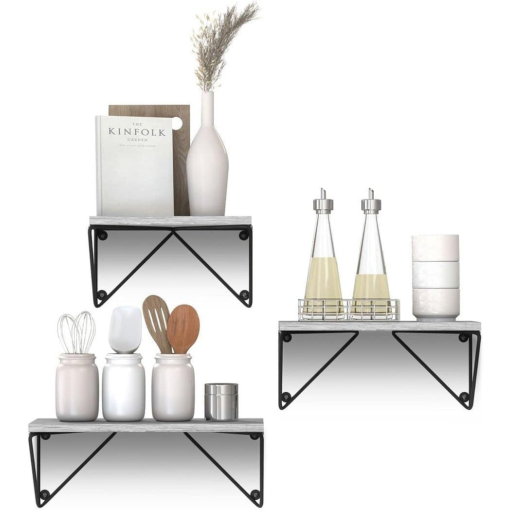 Rustic Wooden Wall Shelves for Home Decor and Organization - Set of 3