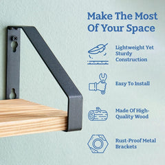 Rustic Wooden Wall Shelves for Home Decor and Organization - Set of 3