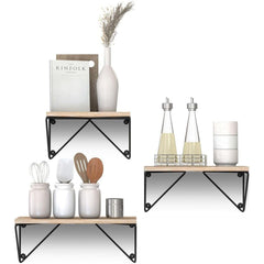 Rustic Wooden Wall Shelves for Home Decor and Organization - Set of 3