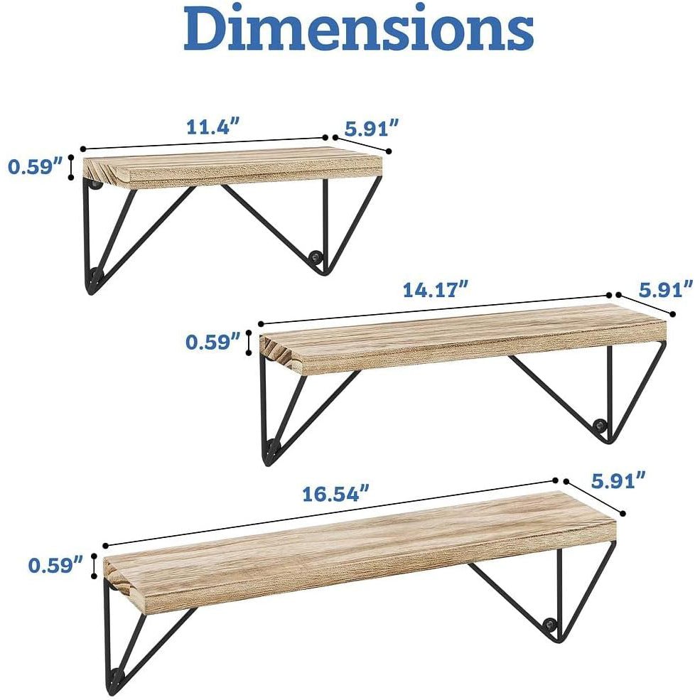 Rustic Wooden Wall Shelves for Home Decor and Organization - Set of 3