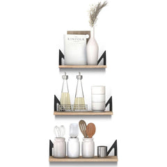 Rustic Wooden Wall Shelves for Home Decor and Organization - Set of 3