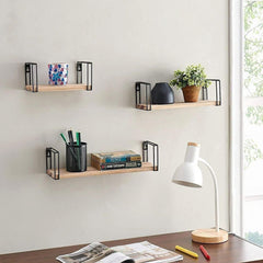 Rustic Wooden Wall Shelves for Home Decor and Organization - Set of 3