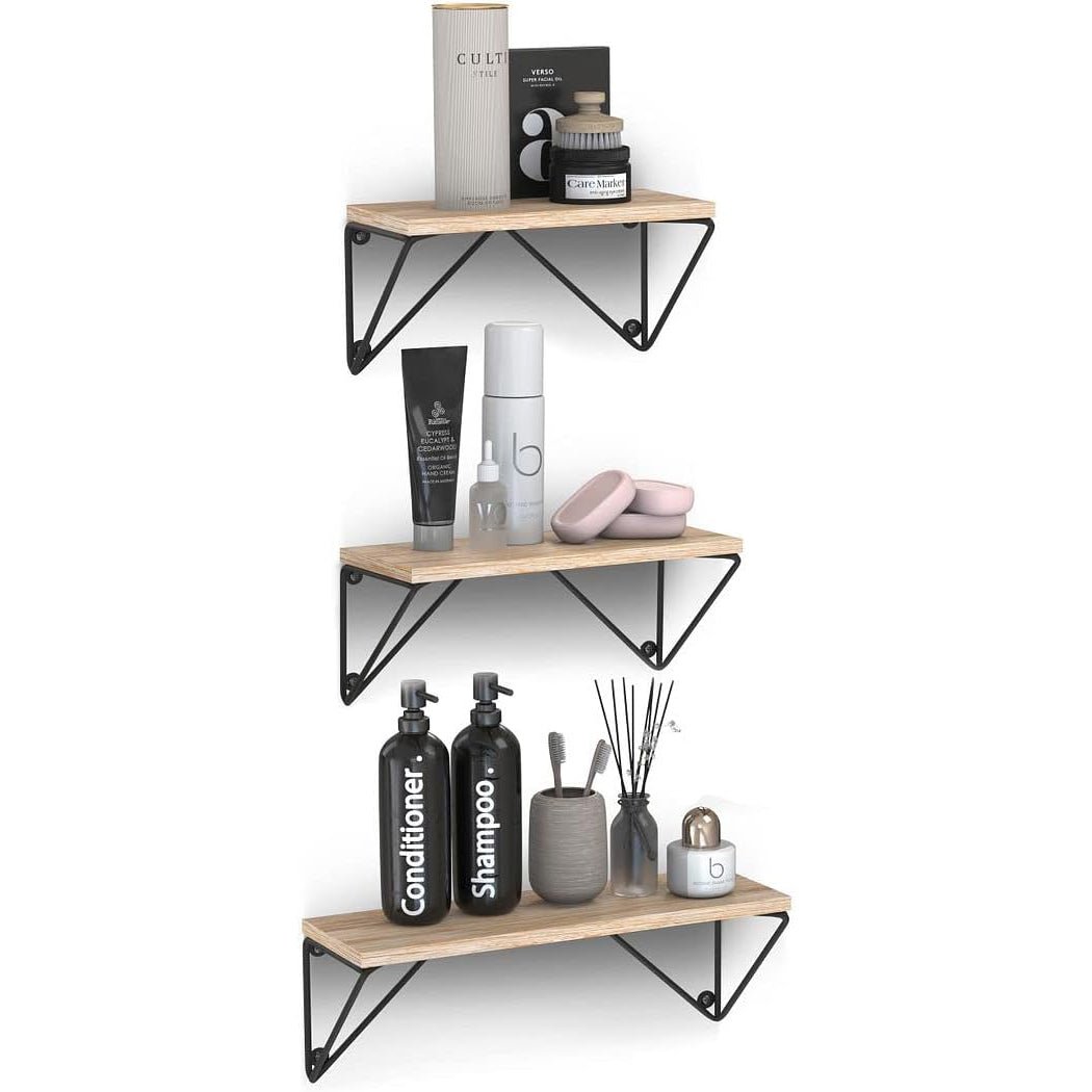 Rustic Wooden Wall Shelves for Home Decor and Organization - Set of 3