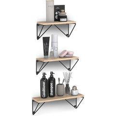 Rustic Wooden Wall Shelves for Home Decor and Organization - Set of 3
