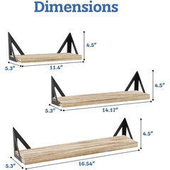 Rustic Wooden Wall Shelves for Home Decor and Organization - Set of 3