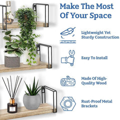 Rustic Wooden Wall Shelves for Home Decor and Organization - Set of 3