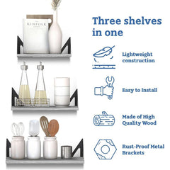 Rustic Wooden Wall Shelves for Home Decor and Organization - Set of 3
