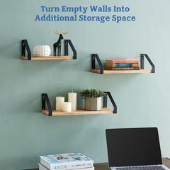 Rustic Wooden Wall Shelves for Home Decor and Organization - Set of 3
