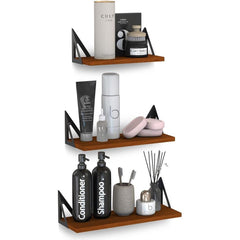 Rustic Wooden Wall Shelves for Home Decor and Organization - Set of 3