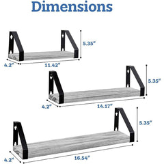 Set of 3 Vintage Halter Wall Mounted Floating Wood Shelves - Ideal for Living Room, Bedroom, and Kitchen
