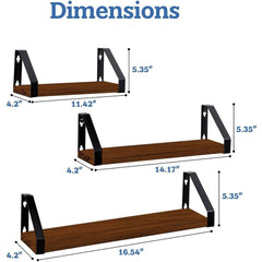 Set of 3 Vintage Halter Wall Mounted Floating Wood Shelves - Ideal for Living Room, Bedroom, and Kitchen