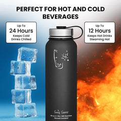 Stainless Steel Sports Water Bottle - 40oz, Vacuum Insulated, Double-Wall, Wide Mouth, Leakproof Lid