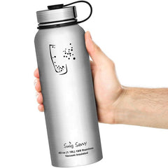 Stainless Steel Sports Water Bottle - 40oz, Vacuum Insulated, Double-Wall, Wide Mouth, Leakproof Lid
