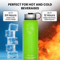 Stainless Steel Sports Water Bottle - 40oz, Vacuum Insulated, Double-Wall, Wide Mouth, Leakproof Lid