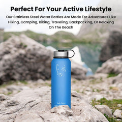 Stainless Steel Sports Water Bottle - 40oz, Vacuum Insulated, Double-Wall, Wide Mouth, Leakproof Lid