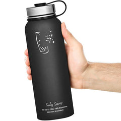 Stainless Steel Sports Water Bottle - 40oz, Vacuum Insulated, Double-Wall, Wide Mouth, Leakproof Lid