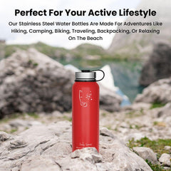 Stainless Steel Sports Water Bottle - 40oz, Vacuum Insulated, Double-Wall, Wide Mouth, Leakproof Lid