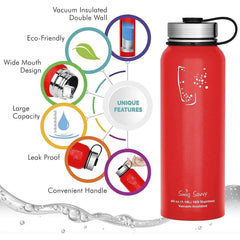 Stainless Steel Sports Water Bottle - 40oz, Vacuum Insulated, Double-Wall, Wide Mouth, Leakproof Lid