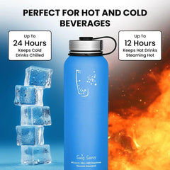 Stainless Steel Sports Water Bottle - 40oz, Vacuum Insulated, Double-Wall, Wide Mouth, Leakproof Lid