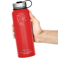 Stainless Steel Sports Water Bottle - 40oz, Vacuum Insulated, Double-Wall, Wide Mouth, Leakproof Lid