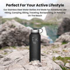 Stainless Steel Sports Water Bottle - 40oz, Vacuum Insulated, Double-Wall, Wide Mouth, Leakproof Lid