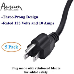 Universal Computer Monitor Power Extension Cord - 6 Feet, Pack of 5